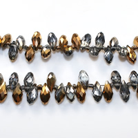 Teardrop Crystal Beads, with Glass Seed Beads, half-plated, faceted, 6x12mm, Hole:Approx 0.5mm, Length:Approx 15 Inch, 10Strands/Lot, Approx 100PCs/Strand, Sold By Lot