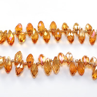 Teardrop Crystal Beads, with Glass Seed Beads, faceted, Fire Opal, 6x12mm, Hole:Approx 0.5mm, Length:Approx 15 Inch, 10Strands/Lot, Approx 100PCs/Strand, Sold By Lot