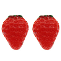 Alimentation Résine Cabochon, fraise, dos plat, rouge, 13x16x6mm, 100PC/sac, Vendu par sac