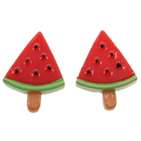 Food Resin Cabochon, Watermelon, flat back, red, 17x24x4mm, 100PCs/Bag, Sold By Bag