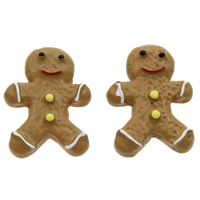 Alimentation Résine Cabochon, Gingerbread Man, dos plat, couleur de café, 16x21x3.50mm, 100PC/sac, Vendu par sac