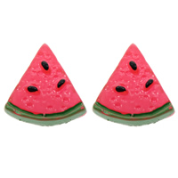 Food Resin Cabochon, Watermelon, flat back, red, 14x15x3mm, 100PCs/Bag, Sold By Bag
