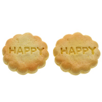 Eten Resin Cabochon, Hars, Biscuit, woord gelukkig, platte achterkant, geel, 23x5mm, 100pC's/Bag, Verkocht door Bag