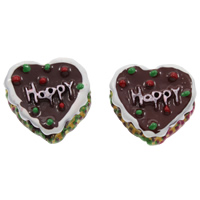 Food Resin Cabochon, Cake, word happy, flat back, coffee color, 18x17x7mm, 100PCs/Bag, Sold By Bag