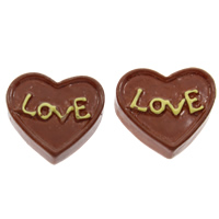 Food Resin Cabochon, Cake, word love, flat back, coffee color, 17x16x5.50mm, 100PCs/Bag, Sold By Bag