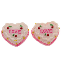 Food Resin Cabochon, Cake, word love, flat back, pink, 17x14x6.50mm, 100PCs/Bag, Sold By Bag