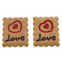 Food Resin Cabochon, Biscuit, word love, flat back, earth yellow, 20x25x4mm, 100PCs/Bag, Sold By Bag
