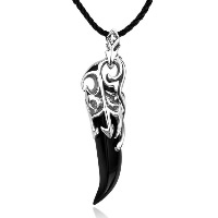 Thailand Sterling Silver Pendants, Wolf Tooth, with cubic zirconia, 16x62mm, Hole:Approx 3x5mm, 3PCs/Lot, Sold By Lot