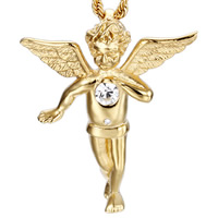 Bijoux pendentifs en acier inoxydable , ange, Placage de couleur d'or, avec strass, 54x45mm, Trou:Environ 5x7mm, Vendu par PC