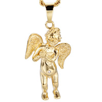 Stainless Steel Pendants, Angel, gold color plated, with rhinestone, 50x27mm, Hole:Approx 3x6mm, Sold By PC