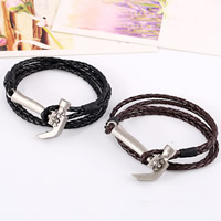 Unisex Bracelet Cowhide with Linen & Zinc Alloy hammer antique silver color plated 3mm Length Approx 17 Inch Sold By Lot