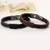 Men Bracelet, Cowhide, with Linen, Tibetan Style clasp, plumbum black color plated, for man & 2-strand, more colors for choice, 10mm, Length:Approx 8.2 Inch, 5Strands/Lot, Sold By Lot