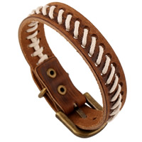 Cowhide Bracelet with Cotton & Zinc Alloy antique bronze color plated adjustable brown 15mm Length Approx 10.4 Inch Sold By Lot