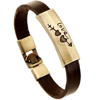 Cowhide Bracelet with Zinc Alloy word love antique bronze color plated brown 10mm Length Approx 8.2 Inch Sold By Lot