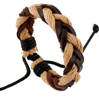 Men Bracelet, Cowhide, with Linen, adjustable & for man, 20mm, Length:Approx 6.6 Inch, 5Strands/Lot, Sold By Lot