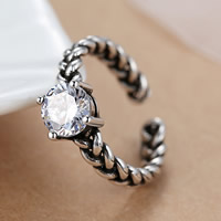 Thailand Sterling Silver Manchet Finger Ring, met zirkonia, 17mm, Maat:5, Verkocht door PC