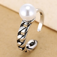 Thailand Sterling Silver Cuff Finger Ring, with Freshwater Pearl, natural, 17mm, US Ring Size:5, Sold By PC