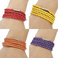 PU Leather Cord Bracelets, Tibetan Style bayonet clasp, platinum color plated, braided & 5-strand, more colors for choice, nickel, lead & cadmium free, 4mm, Sold Per Approx 36.5 Inch Strand