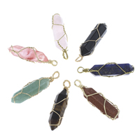 Gemstone Pendants Jewelry, with Brass, pendulum, gold color plated, different materials for choice, 10x40x12mm-13x47x8mm, Hole:Approx 4mm, Sold By PC