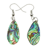 Abalone Shell Drop Earring, brass earring hook, Teardrop, platinum color plated, natural, nickel, lead & cadmium free, 47mm, 12x26x1mm, 20Pairs/Lot, Sold By Lot