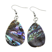 Abalone Shell Drop Earring, brass earring hook, Teardrop, platinum color plated, natural, nickel, lead & cadmium free, 56mm, 22x32x3mm, 10Pairs/Lot, Sold By Lot