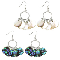 Shell Earrings Brass with Shell Flat Round platinum color plated natural nickel lead & cadmium free 59mm  Sold By Lot