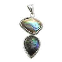 Natural Abalone Shell Pendants, Brass, with Abalone Shell, platinum color plated, nickel, lead & cadmium free, 21x43x5mm, Hole:Approx 3x8mm, 20PCs/Lot, Sold By Lot