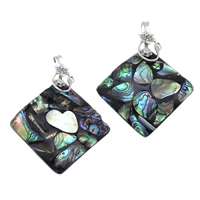 Shell Pendants Abalone Shell with Black Shell & White Shell & Brass Rhombus platinum color plated natural nickel lead & cadmium free Approx Sold By Lot