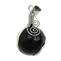 Black Agate Pendants, Brass, with Black Agate, platinum color plated, natural, nickel, lead & cadmium free, 20x36mm, Hole:Approx 4.5x8mm, 20PCs/Lot, Sold By Lot
