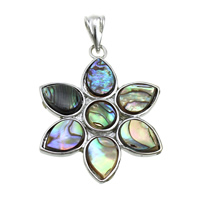 Natural Abalone Shell Pendants, Brass, with Abalone Shell, Flower, platinum color plated, nickel, lead & cadmium free, 31x38x3.50mm, Hole:Approx 3x7mm, 10PCs/Lot, Sold By Lot