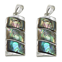 Natural Abalone Shell Pendants, Brass, with Abalone Shell, Rectangle, platinum color plated, nickel, lead & cadmium free, 16x39x4mm, Hole:Approx 5x6.5mm, 20PCs/Lot, Sold By Lot