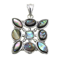 Natural Abalone Shell Pendants, Brass, with Abalone Shell, platinum color plated, nickel, lead & cadmium free, 28x33x3.50mm, Hole:Approx 3.5x8.5mm, 10PCs/Lot, Sold By Lot