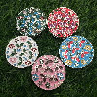 Foldable Handbag Bag Purse Table Hanger , Tibetan Style, Flat Round, platinum color plated, enamel & with rhinestone, more colors for choice, nickel, lead & cadmium free, 45x45mm, 3PC/Lot, Sold By Lot