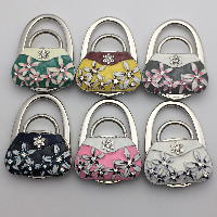 Foldable Handbag Bag Purse Table Hanger , Tibetan Style, platinum color plated, enamel & with rhinestone, more colors for choice, nickel, lead & cadmium free, 65x45x15mm, 3PC/Lot, Sold By Lot
