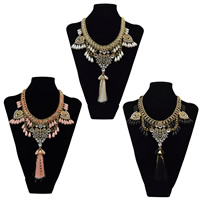 Мода Fringe ожерелье, цинковый сплав, с Нейлоновый шнурок & канифоль, с 2lnch наполнитель цепи, плакирован золотом, со стразами, Много цветов для выбора, не содержит никель, свинец, длина Приблизительно 13.3 дюймовый, 3ПК/Лот, продается Лот