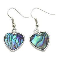 Shell Earrings Brass with Abalone Shell Heart platinum color plated natural nickel lead & cadmium free 38mm Sold By Lot