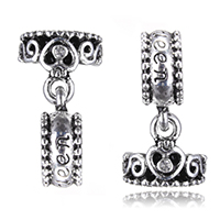 European Style Zinc Alloy Dangle Beads Crown antique silver color plated with letter pattern & without troll & with rhinestone nickel lead & cadmium free 20mm  Approx 4.5mm Sold By Lot