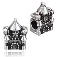 Tibetan Style European Beads, Castle, antique silver color plated, without troll, nickel, lead & cadmium free, 12x16x8mm, Hole:Approx 4mm, 100PCs/Lot, Sold By Lot