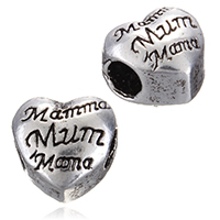 Tibetan Style European Beads, Heart, antique silver color plated, Mother Day Jewelry & with letter pattern & without troll, nickel, lead & cadmium free, 12x11x9mm, Hole:Approx 4.5mm, 100PCs/Lot, Sold By Lot