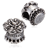Tibetan Style European Beads, Cake, word birthday, antique silver color plated, without troll, nickel, lead & cadmium free, 11.50x12mm, Hole:Approx 4.5mm, 100PCs/Lot, Sold By Lot