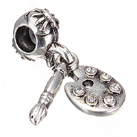 European Style Tibetan Style Dangle Beads, antique silver color plated, without troll & with rhinestone, nickel, lead & cadmium free, 23.5mm, 3.5x14x1.5mm, 8x13x2.5mm, Hole:Approx 4mm, 100PCs/Lot, Sold By Lot