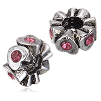 Zinc Alloy European Beads Rondelle antique silver color plated without troll & with rhinestone nickel lead & cadmium free Approx 4.5mm Sold By Lot