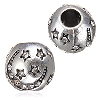 Zinc Alloy European perler, Drum, antik sølv farve forgyldt, med stjerne mønster & uden trold & med rhinestone, nikkel, bly & cadmium fri, 11x10mm, Hole:Ca. 4mm, 100pc'er/Lot, Solgt af Lot