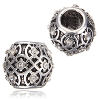 Tibetan Style European Beads, Drum, antique silver color plated, without troll & with rhinestone, nickel, lead & cadmium free, 10x9.50mm, Hole:Approx 4.5mm, 100PCs/Lot, Sold By Lot