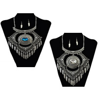 Tibetan Style Jewelry Sets, earring & necklace, with Crystal, 316L stainless steel earring hook, with 2lnch extender chain, Leaf, antique silver color plated, twist oval chain & faceted, more colors for choice, nickel, lead & cadmium free, 150mm, Length:Approx 16 Inch, 5Sets/Lot, Sold By Lot