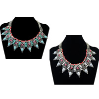 Fashion Statement Necklace Zinc Alloy with Resin with 2lnch extender chain antique silver color plated imitation turquoise nickel lead & cadmium free 50mm Length Approx 17 Inch Sold By Lot