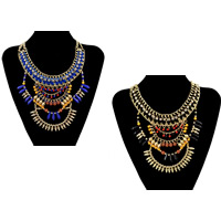 Tibetan Style, with Grosgrain Ribbon & Resin, with 2lnch extender chain, gold color plated, twist oval chain & faceted & with rhinestone & 2-strand, more colors for choice, nickel, lead & cadmium free, Length:Approx 15 Inch, 3Strands/Lot, Sold By Lot