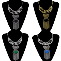 Fashion Fringe Necklace Zinc Alloy with Resin with 2lnch extender chain Tassel antique silver color plated Bohemian style & twist oval chain & faceted nickel lead & cadmium free Length Approx 17 Inch Sold By Lot