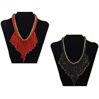 Fashion Fringe Necklace, Tibetan Style, with Japanese Glass Seed Bead, with 2lnch extender chain, Tassel, gold color plated, more colors for choice, nickel, lead & cadmium free, 63mm, Length:Approx 17 Inch, 5PCs/Lot, Sold By Lot