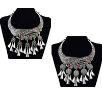 Zinc Alloy Jewelry Necklace with 2lnch extender chain Peacock antique silver color plated with flower pattern & enamel nickel lead & cadmium free Length Approx 16 Inch Sold By Lot